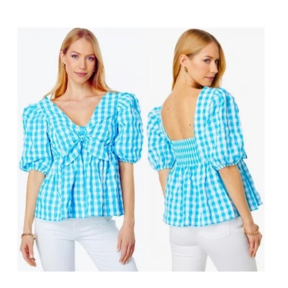 Lilly Pulitzer Sarafina Gingham Babydoll Top size 00 nwt